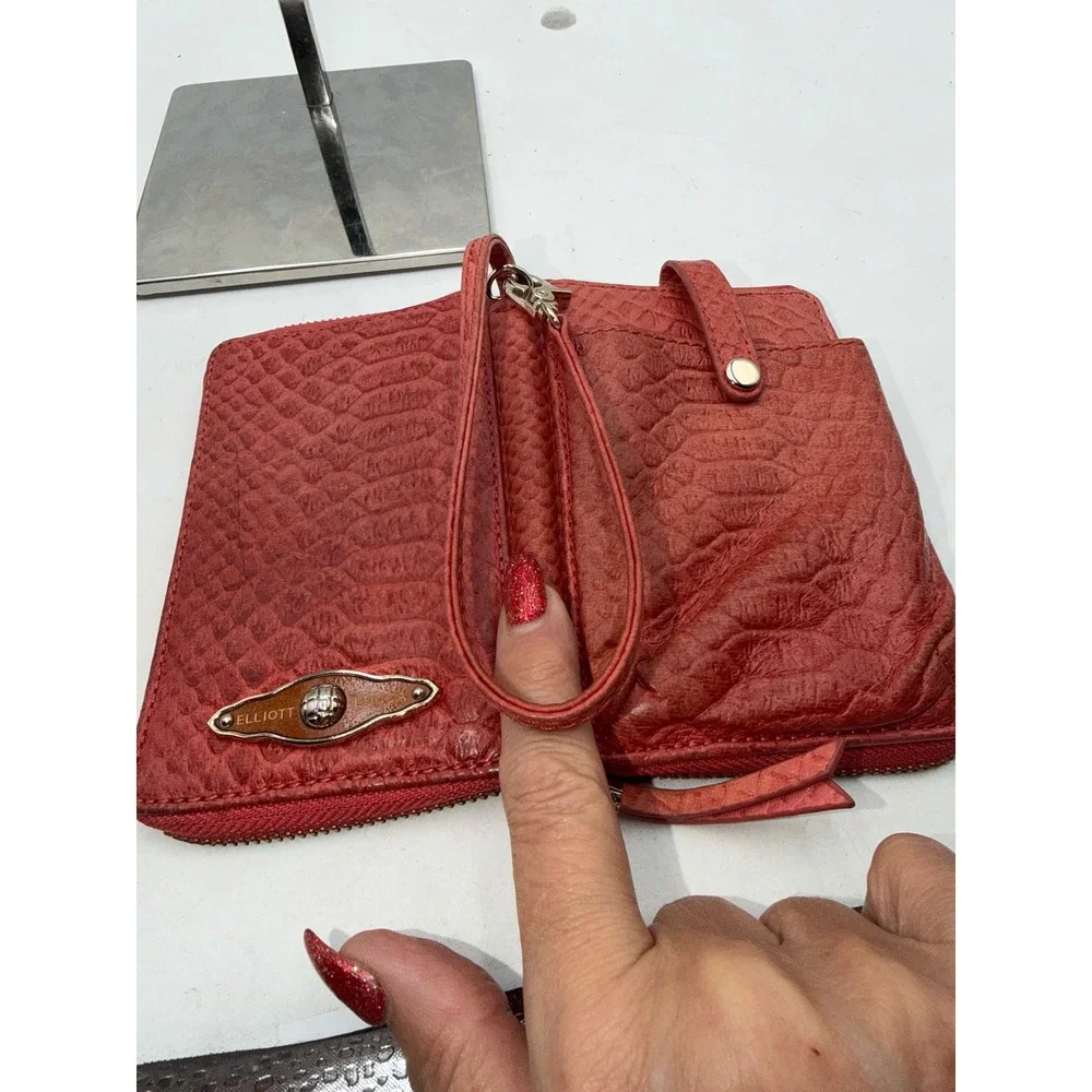 Elliott Lucca Red Python Embossed Leather Zip Around Wristlet Wallet